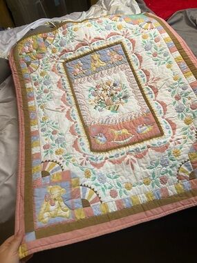 Classic Floral Patchwork Baby Quilt - Pink, Cream & Pastel